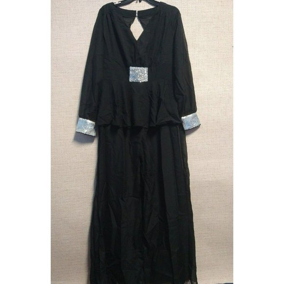 Black and silver Embellished Chiffon Jumpsuit size XL with peplum waist - Picture 1 of 10